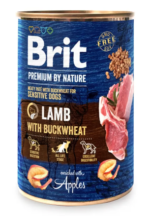 Влажный корм для собак Брит Brit Premium by Nature ягненок с гречкой (консерва), 400 г Винница