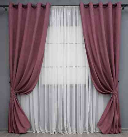 Комплект штор на люверсах VR-Textil Мікровелюр Petek № 1490ш 150х270 см 2 шт Пурпурний (37-0217) Київ