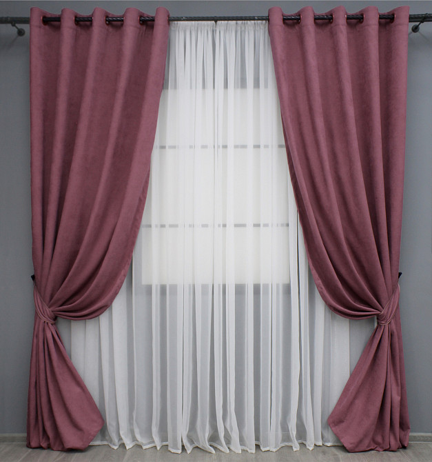 Комплект штор на люверсах VR-Textil Мікровелюр Petek № 1490ш 150х270 см 2 шт Пурпурний (37-0217) Київ - фото 2