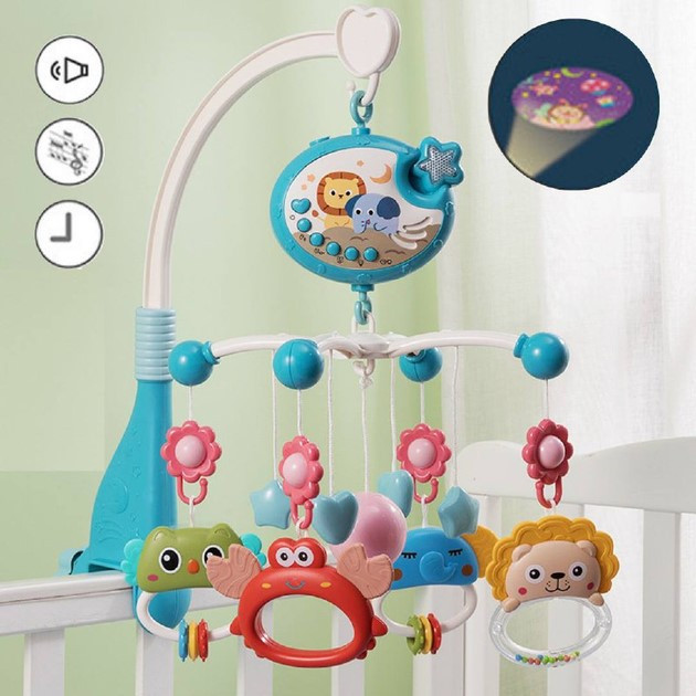 Музичний проектор карусель-мобіль-нічник з пультом та підвісними елементами Блакитний (698-84-85) Чернігів - фото 1