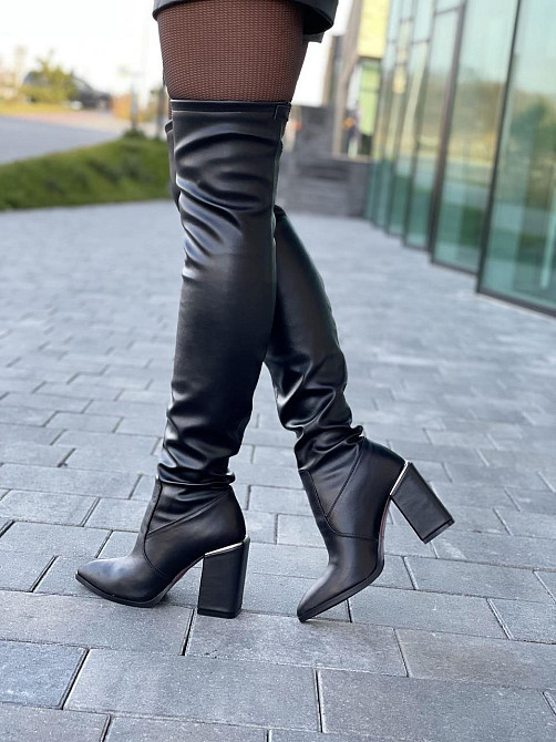 Ботфорти зимові жіночі шкіряні чорні на підборах, наповнювач вовна БД-9535 / Чоботи на зиму р. Коломия - фото 4