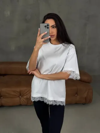 Женская футболка негабаритного размера с кружевом — трендовая основа на каждый день Одесса