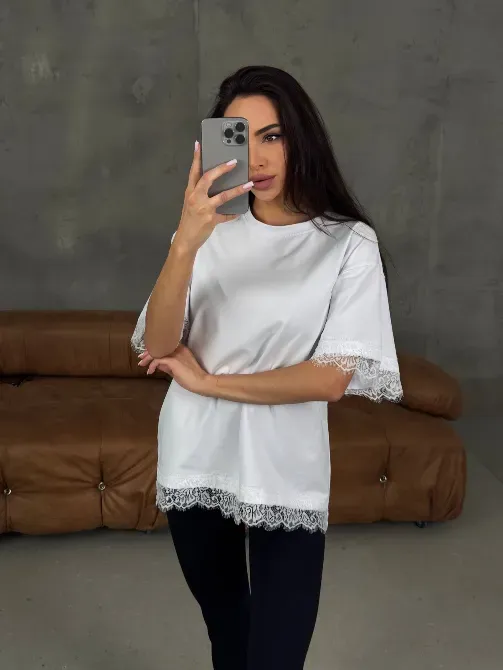 Женская футболка негабаритного размера с кружевом — трендовая основа на каждый день Одесса - изображение 2