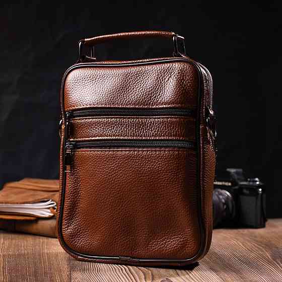 Стильная вертикальная мужская сумка из натуральной кожи Vintage 21954 Светло-коричневая Киев