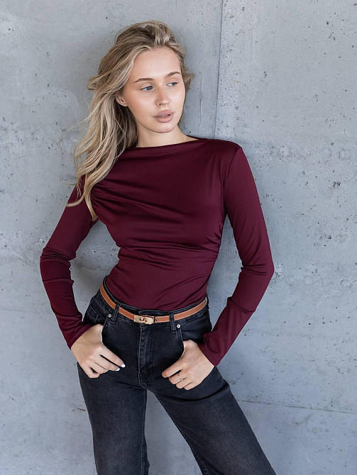 Жіночий базовий боді з драпіруванням мікродайвінг Бордо, 46/48 Одеса - фото 1