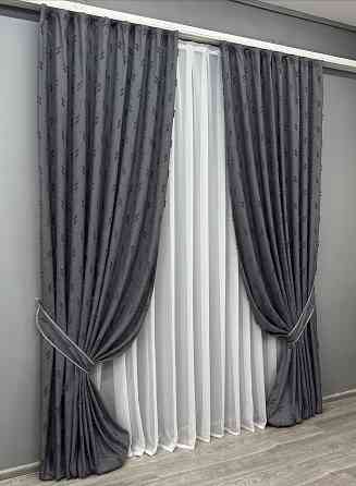 Комплект штор VR-Textil Льон Букле № 1885ш Антрацит 150х270 см 2 шт (33-0913) Київ
