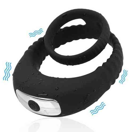 Тройное эрекционное виброкольцо на пенис и мошонку USB - Черный Винница