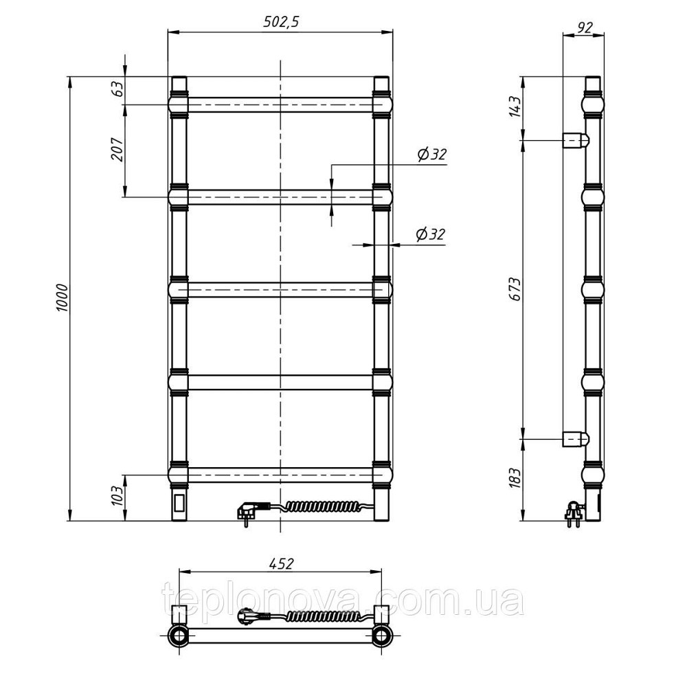 Електрична неіржавка сушарка для рушників Retro 500х1000 Sensor, права Чернівці - фото 4