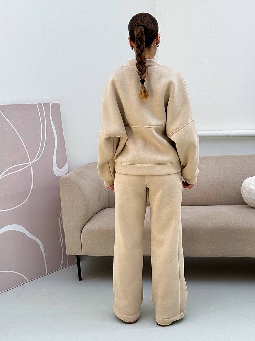 Жіночий костюм теплий з широкими штанами Молочний 48/52 Харків - фото 5