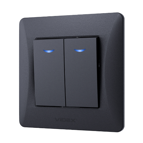 BINERA чорний графіт Вимикач внутрішній 2кл з підсвічуванням Videx Житомир - фото 7