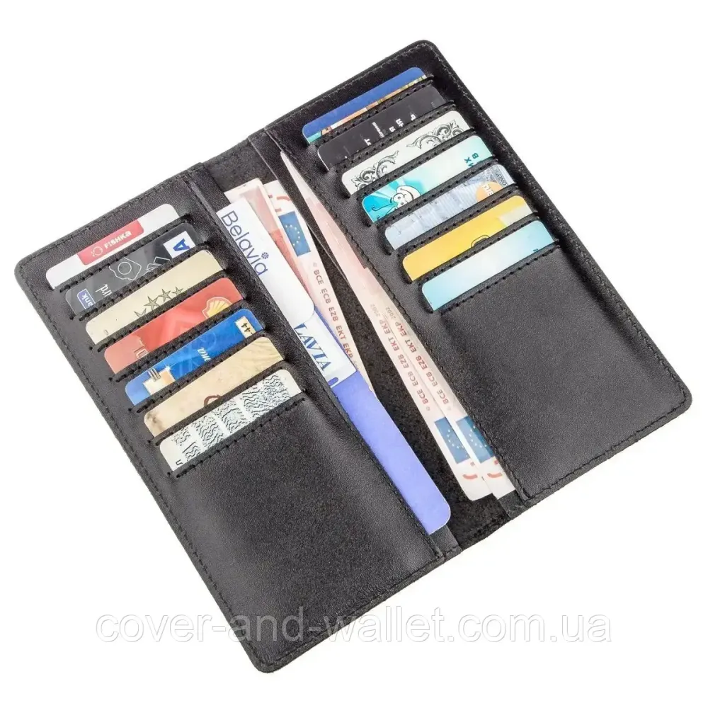 Тонкий мужской кожаный кошелёк купюрник черного цвета ручной роботы SHVIGEL Киев - изображение 2