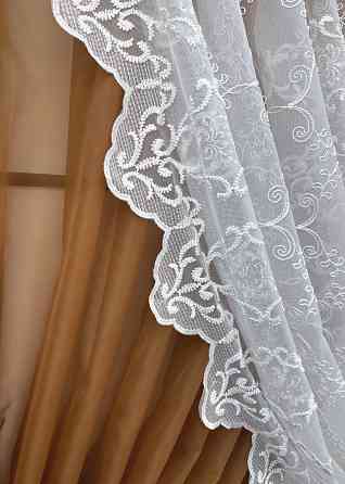 Кухонные шторки VR-Textil № 101к с подвязками коричневый с белым 330х170 см (52-1197) Киев