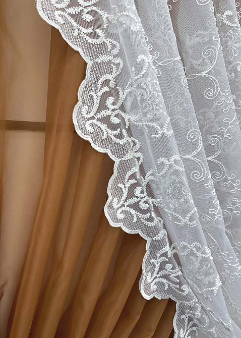 Кухонні шторки VR-Textil № 101к з підв'язками коричневий з білим 330х170 см (52-1197) Київ - фото 6