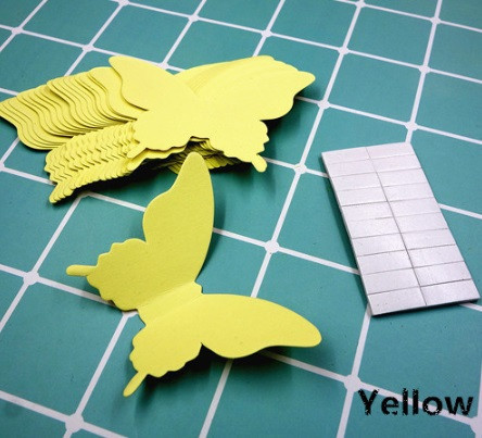 Декор для стін метелики жовтий - у наборі 20 штук розміром 8*5см, картон, є 2-х сторонній скотч Київ - фото 1