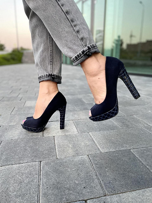 Туфлі жіночі F335 темно-сині еко-замш каблук 11см 36р. (2551) Коломыя - изображение 9