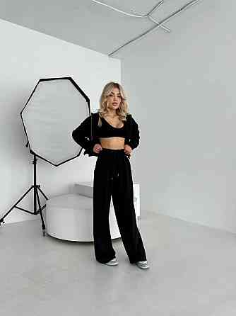 Жіночий прогулянковий костюм-двійка: кофта та штани турецька двонитка Чорний, 46/48 Одеса