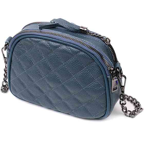 Стильная женская стеганая сумка из мягкой натуральной кожи Vintage 22327 Синяя Киев