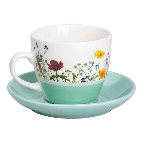 Фарфоровая чашка с блюдцем 250 мл с цветами Зеленая RX-N24723GR Киев
