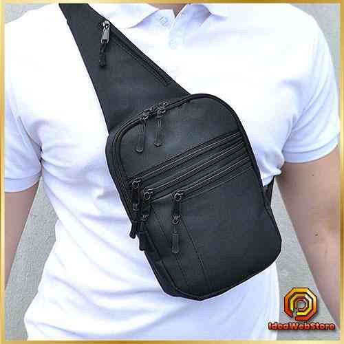 Компактная черная мужская сумка-слинг с отделениями на молнии Кордура стильная сумка-рюкзак на одно плечо Киев