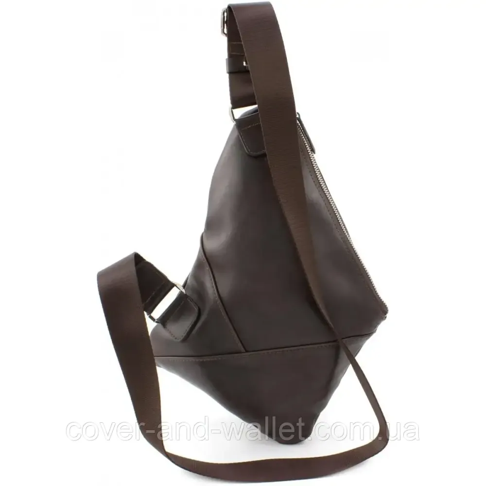 Тонкая стильная кожаная сумка-слинг коричневого цвета Grande Pelle 721620 Киев - изображение 3