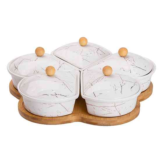 Yiwu Менажниця порцелянова на підставці, що обертається, 5 секцій біла HP-1217 Коломыя