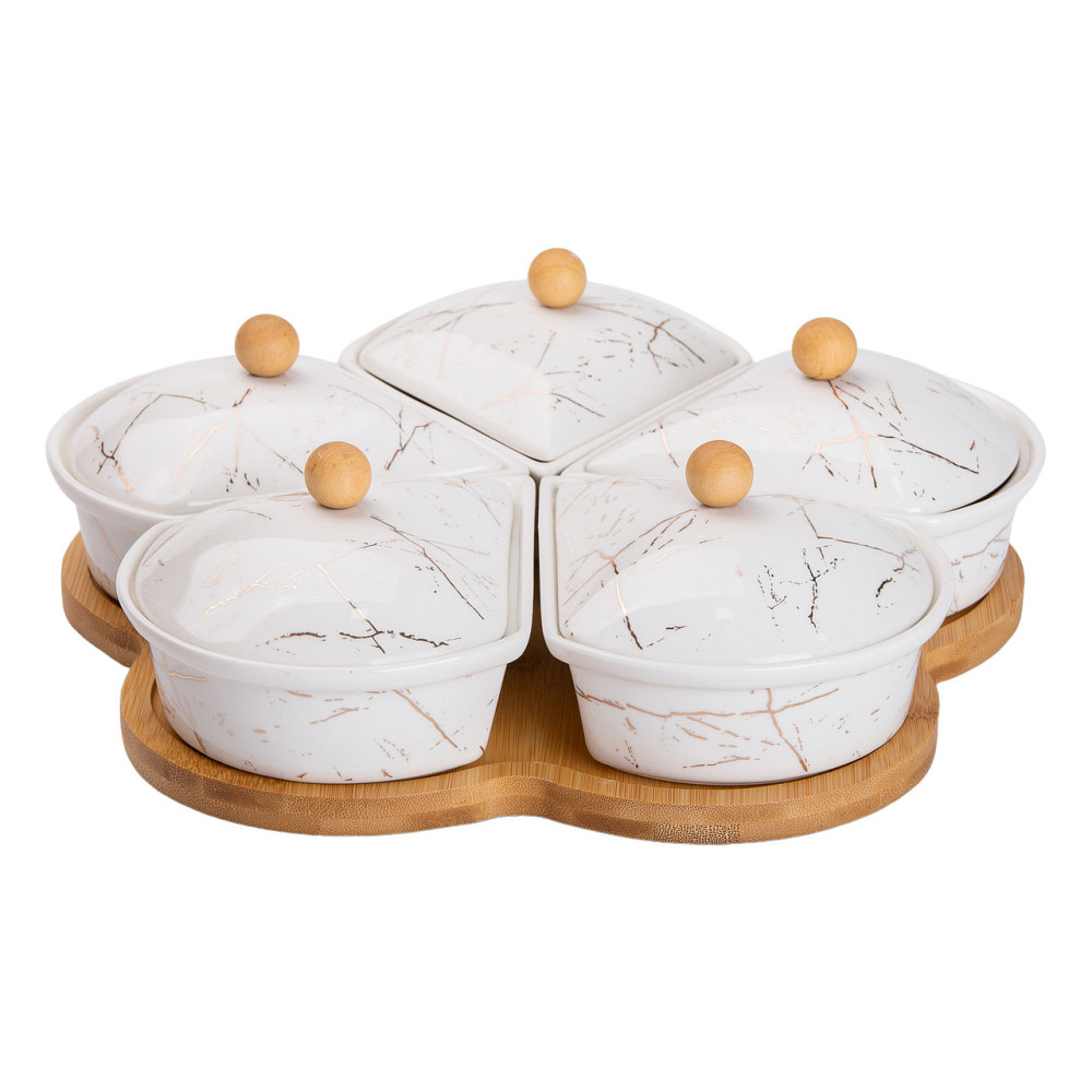 Yiwu Менажниця порцелянова на підставці, що обертається, 5 секцій біла HP-1217 Коломыя - изображение 2