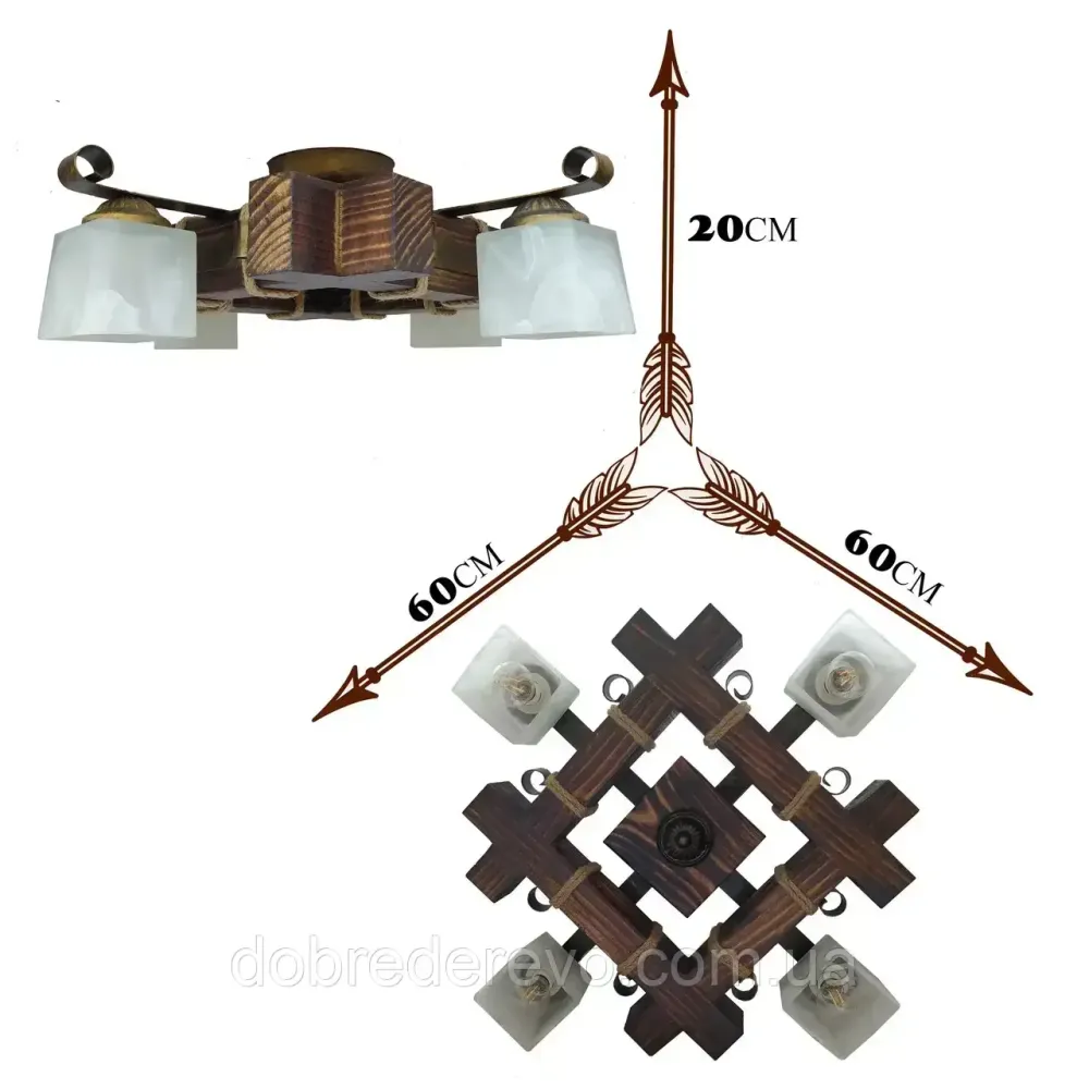 Люстра дерев'яна квадратна з склянним плафоном Вижниця - фото 5
