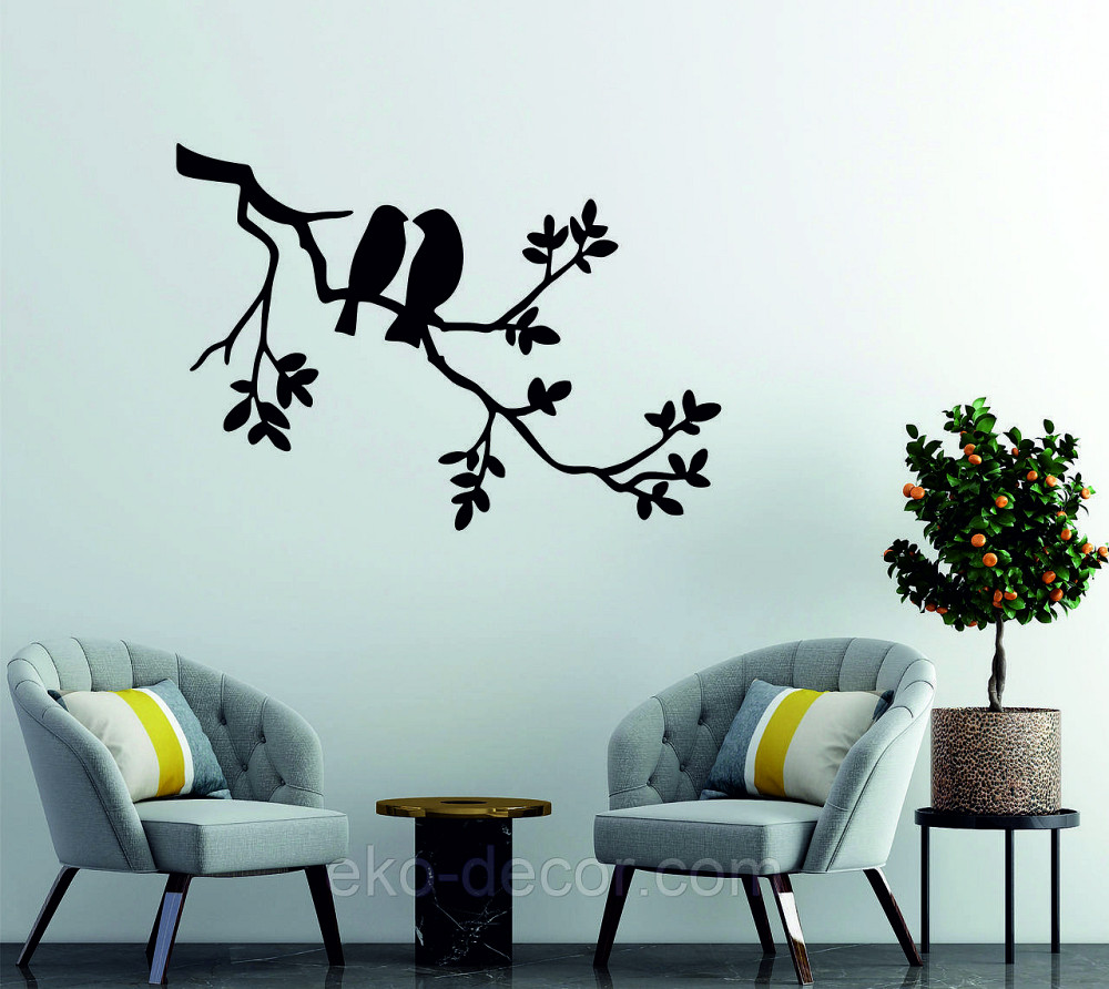 Декоративное настенное Панно «Две птички», Декор на стену 90*64 см, Черный Киев - изображение 1