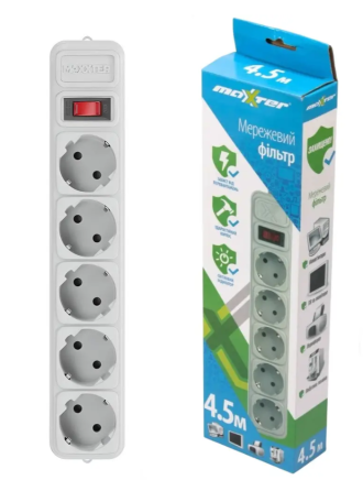 Сетевой фильтр Maxxter SPM5-G-15G 5 гнёзд, 4.5 метра Днепр