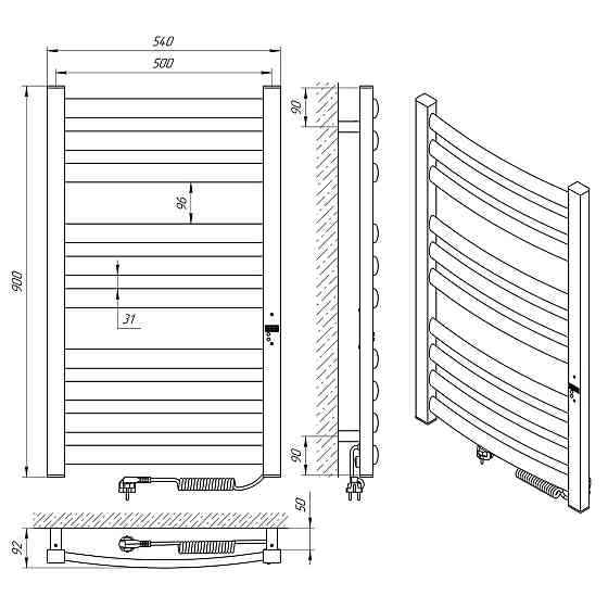 Электрический полотенцесушитель Laris Атлант Премиум ЧК10 500 Х 900 Э правый Киев