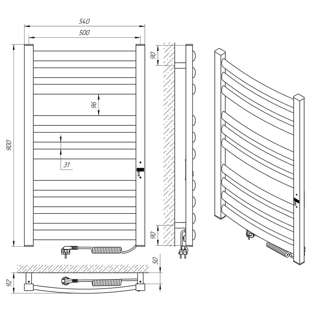 Электрический полотенцесушитель Laris Атлант Премиум ЧК10 500 Х 900 Э правый Киев - изображение 6