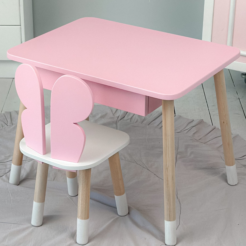 Стіл прямокутний з ящиком для речей 46х60х45 і стілець метелик 26х26х24, столик та стільчик в дитячу, рожевий з білим Кам'янське - фото 14