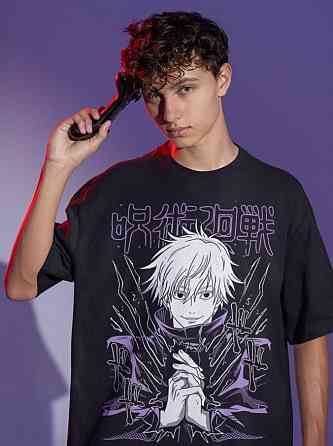 Футболка аниме Магическая битва оверсайз (S/M/L) Черний AnimeJ1052 Днепр