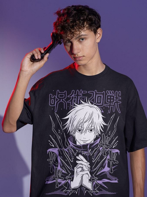 Футболка з аніме принтом Магічна битва оверсайз (S/M/L) Чорний AnimeJ1052 Дніпро - фото 2