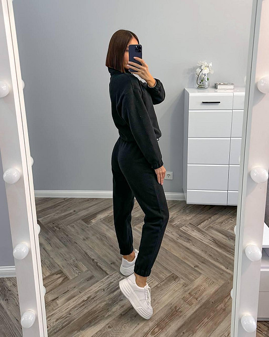 Жіночий теплий прогулянковий костюм-двійка: кофта та штани фліс двосторонній Чорний, 46 Одеса - фото 3