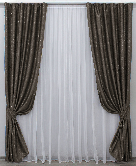 Комплект готовых штор VR-Textil Лен Саванна № 631ш Какао 100х275 см 2 шт (31-378) Киев - изображение 2