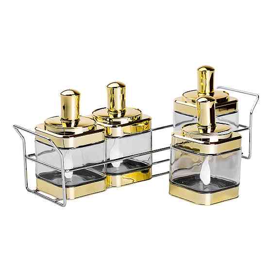 Yiwu Набір банок для сипучих продуктів 4 штуки 350 мл скляні на металевій підставці HP-1336 Коломыя