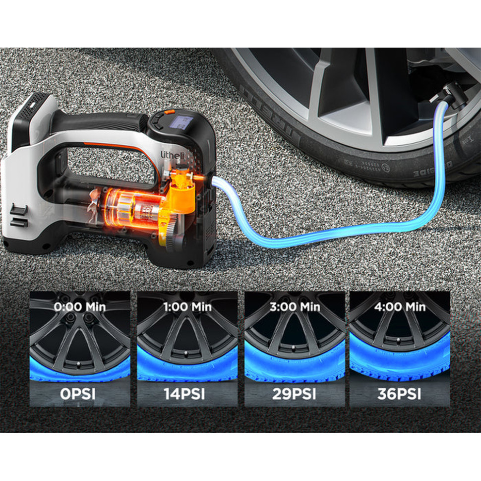 Компресор повітряний акумуляторний Litheli з ліхтарем живлення від павербанку Litheli 20000mAh 45W 2А Вінниця - фото 6