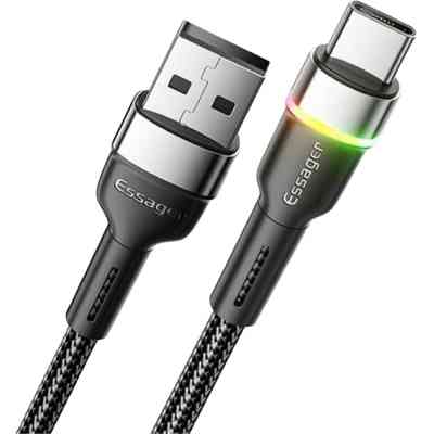 Дата кабель USB 2.0 AM to USB-C 1.0m 3A LED black Essager (EXCT-XCD01) Винница