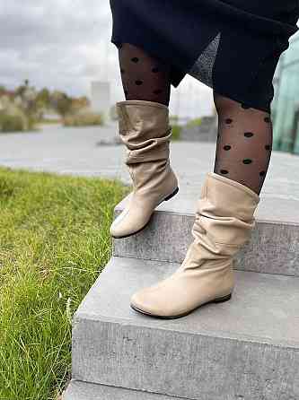 Nivelle Напівчоботи жіночі NIVELLE бежеві натуральна шкіра з хутром висота 24см обхват 34-36см Коломия