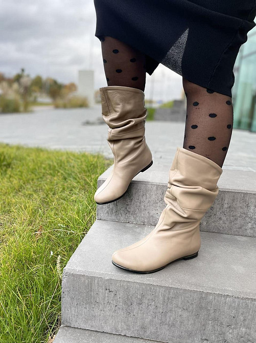 Nivelle Напівчоботи жіночі NIVELLE бежеві натуральна шкіра з хутром висота 24см обхват 34-36см Коломия - фото 3