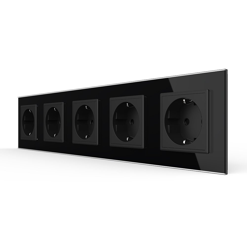 LIVOLO П’ятимісна електрична розетка з заземленням LIVOLO, чорна, скляна рамка, шторки, 250В 16 Коломия - фото 6