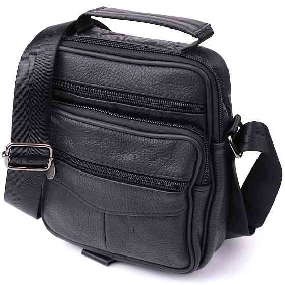 Небольшая вертикальная сумка для мужчин из натуральной кожи Vintage sale_15099 Черный Киев