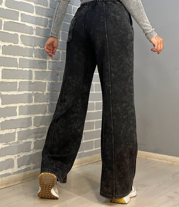 Штани жіночі Joy one 9066 варені широкі палаццо зі швом по центру та кишенями темно сірі, темно-сіри Одеса - фото 7