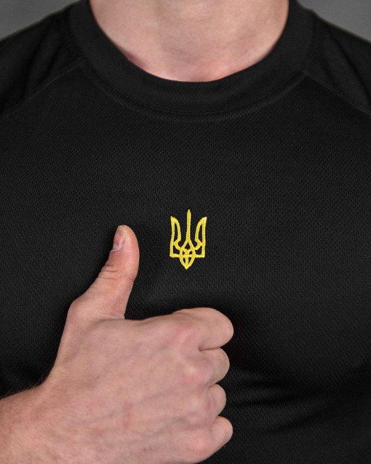 Футболка Військова Тактична Потовідвідна Армійська Чорна з принтом Герб Одеса - фото 7