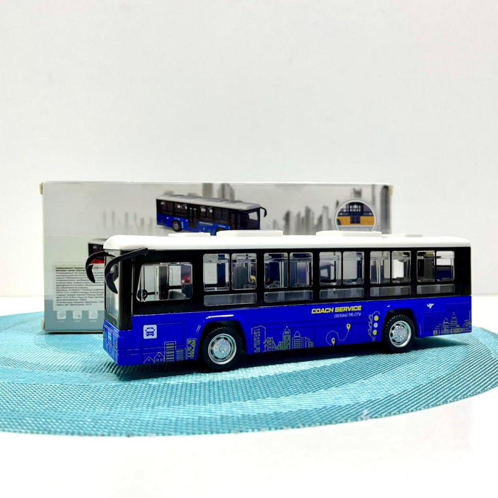 Автобус металевий з інерцією підсвічуванням та звуком відчиняються двері Синій (CLM-0771AC) Чернігів - фото 2