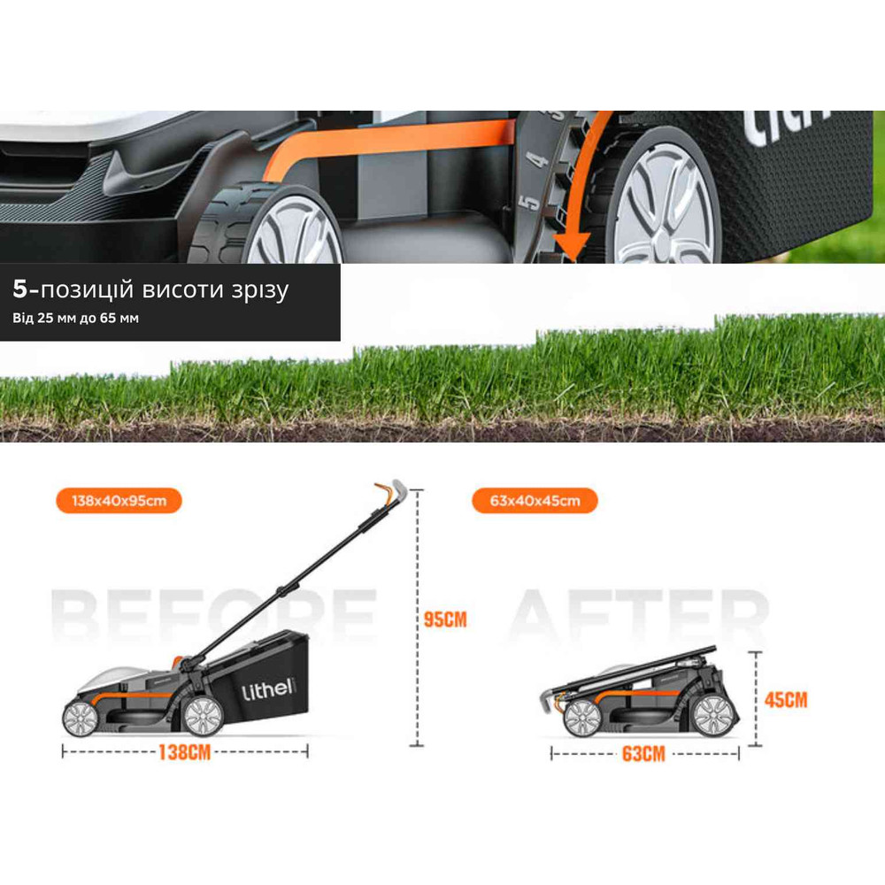 Акумуляторна газонокосарка Litheli, живлення від павербанку (УМБ Litheli Power Bank 20000 mAh, 45 W, 4А SE в комплекті) Київ - фото 8