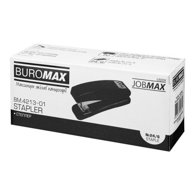 Степлер Buromax пластиковый JOBMAX, 15 листов, (скобы №24;26), 110 х 30 х 48 мм, черный (BM.4213-01) Винница - изображение 5