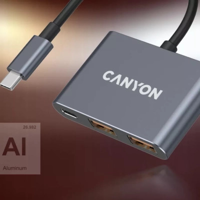 Концентратор Canyon hub DS-3 3in1 USB-C Dark Grey (CNS-TDS3) Вінниця - фото 3