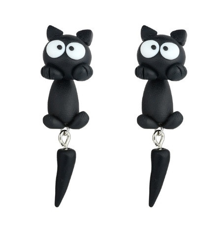 Серьги коты из полимерной глины - размер серьг 5см, ручная работа Киев - изображение 1